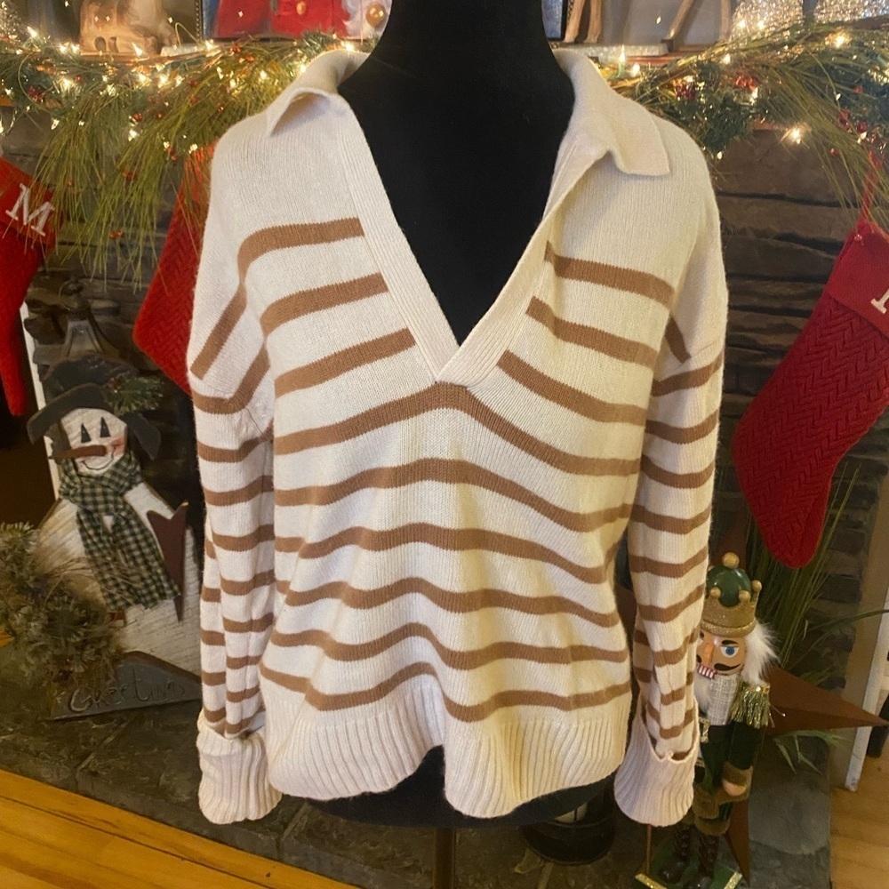 PAIGE Maxie Sweater in Cream and Tan Stripes Size M